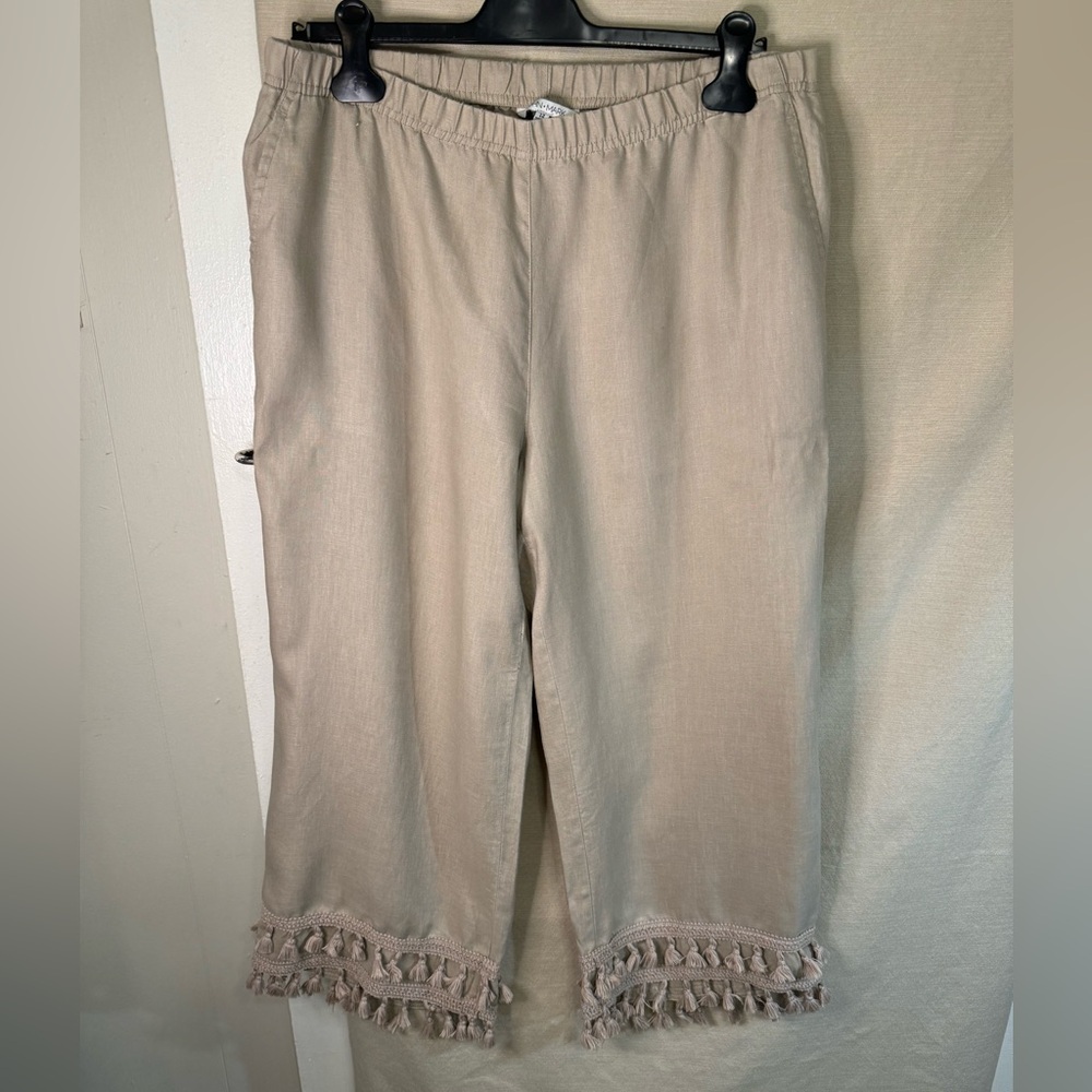 John Mark 100% linen cropped pants with tassels. SIZE 12